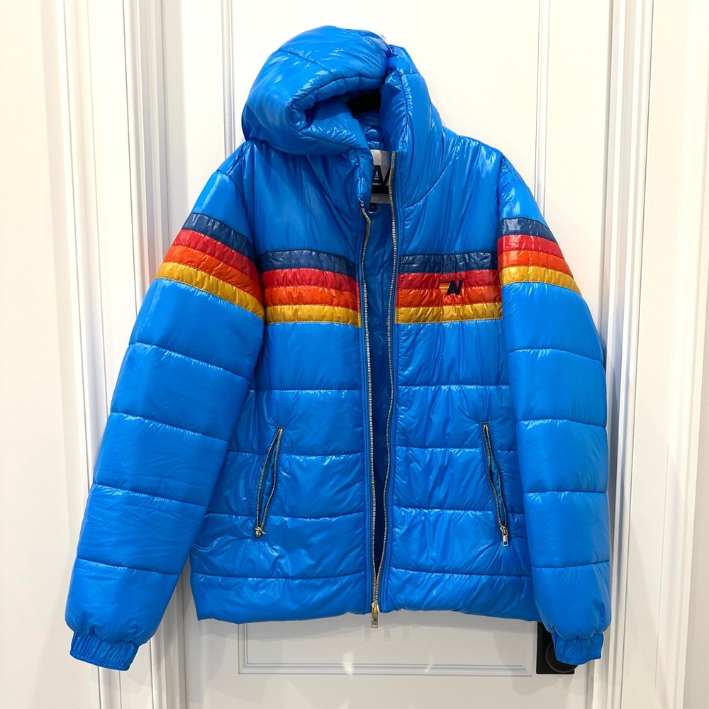 AVIATOR NATION 4 STRIPE LUXE TREKKER HOODIE JACKET- GLOSSY BLUE XL
